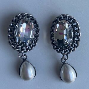 Alessandra Rich Crystal-Embellished Clip-on Earrings in Original Bag with Tags